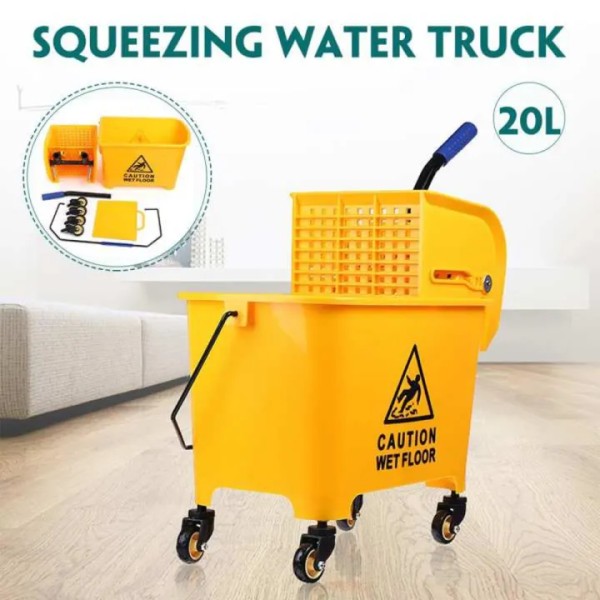 Yellow 20 Liters Mop Bucket,Commercial Mop Bucket with Wringer & Wheels ...